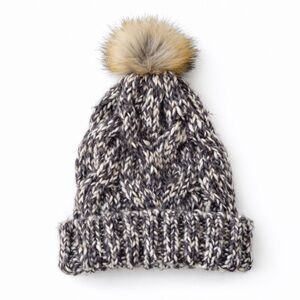 Altar'd State Womens Beanie Hat with Large Fur Puff Ball